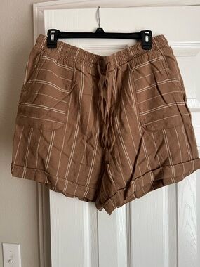 Brown Striped Women's Drawstring Shorts